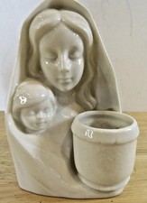 Vintage Virgin Mary Jesus Ceramic Votive Succulent Holder Japan White Madonna picture