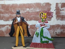 Vintage German Hand Painted Zinn Flat Tin Victorian Couple Figurines Signed picture