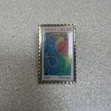 VTG 1998 Breast Cancer Awareness Stamp-Shaped Pinback 1.25