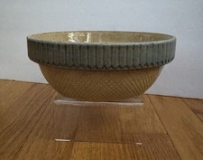 Vintage Blue Band Molded Yellow Ware Bowl  7