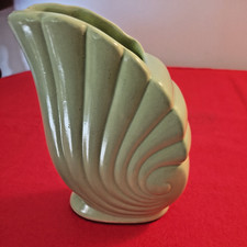 Vintage Mid Century Green Nautilus Sea Shell Ceramic Vase Planter 6.5 Inch MCM picture