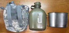 US Military 3 Pc Set 1QT OD NBC Canteen w MOLLE ACU Pouch Cover & Stainless Cup picture