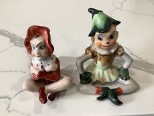Vintage Pixie Elf Figurines Red Letter Japan RARE (2) Ceramic picture