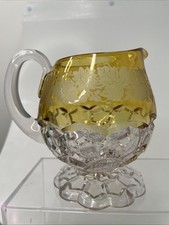 Hobbs Glass Co Hexagon Block 1889 EAPG Yellow Clear Etched #335 Creamer Pitcher picture