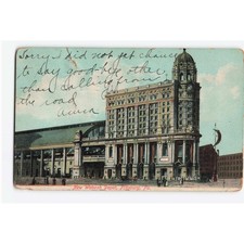 Vintage 1907 New Wabash Depot Pittsburg PA Postcard Litho-Chrome Franklin Stamp picture
