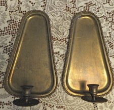 Antique Solid Brass Wall Candle Sconces w/ Ornate Trim picture