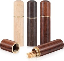 3 Pack Wooden Toothpick Holder Portable Mini Toothpick Case for Travel picture