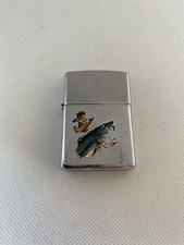 Vtg Zippo Chrome Cigarette Lighter Marked D XIV 1998 USA Fisherman Fish  picture