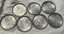 Vintage Aluminum Coasters, Set of 7, Embossed Grape Design Collectible picture