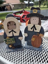 Vintage Wooden Pilgrim Cut Out Decorations  picture