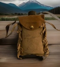 Little Buckaroo South Dakota Leather Fringed Canteen Americana Western Souvenir picture