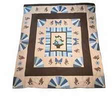 Vintage Grandmother's Fan Butterfly Patchwork Quilt Basket Full/Queen 89”x80” picture