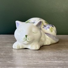 Andrea by Sadek porcelain sleeping cat figurine violet, blue, green flowers picture