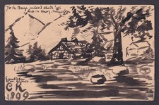 Vinatge postcard GERMANY, Hand drawn postcard, Rural scene picture