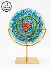 Blue Handmade Glass Mandala Sculpture 6.7 in (17cm) Handmade,  Modern Glass Art picture