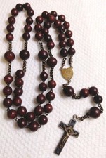 Antique 1800's  Rosewood Blessed France Rosary Upside Down Virgin Mary Center  picture