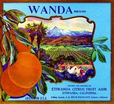 Etiwanda Upland San Bernardino Wanda Orange Citrus Fruit Crate Label Art Print picture