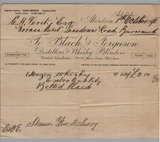1898  Billhead Black & Ferguson, Distillers & Whisky, Aberdeen Scotland RARE picture