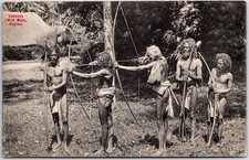 VINTAGE POSTCARD VEDDHAS MINORITY INDIGENOUS MEN OF CEYLON HUNTING c. 1910 picture