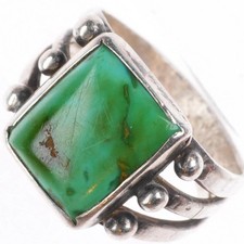 sz 6.5 Antique Navajo ingot silver ring with nice green turquoise picture