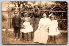 Family Portrait Out In Yard Parents Four Children c1900s PA?  RPPC Postcard picture