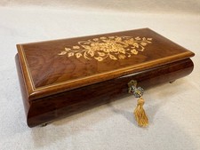 Vintage Swiss Reuge Music Jewelry Box Plays “Amazing Grace” w/ Orig Key ~ ITALY picture
