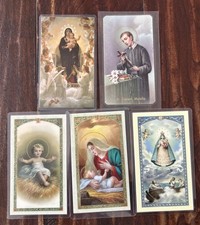 Vtg Set Of 5 Laminated Catholic Holy Cards; Virgin Mary; Jesus; St Gerard; NOS picture