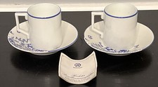 Vtg Set of 2 Hochst Demitasse Porcelain Cups And Saucers Frankfurt Blue White picture