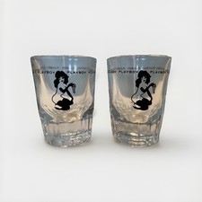 Pair (2) of Vintage PLAYBOY Bunny Key Logo Shot Glass Heavy picture