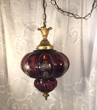 VINTAGE BEAUTIFUL PURPLE  GLASS HANGING LAMP SWAG PLUG IN picture