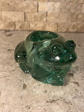 VTG Indiana Glass Green Art Glass Frog Candle Holder Tealight  Figurine Decor picture