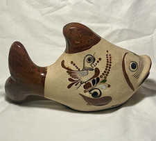 Vintage Tonala Mexico Pottery Fish 14” Hand Painted Signed Folk Art picture