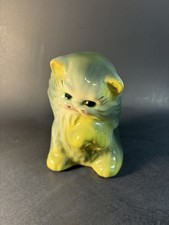 Vintage Kitsch Kitten With Raised Paw Green Eyes Retro Cat MCM Planter picture