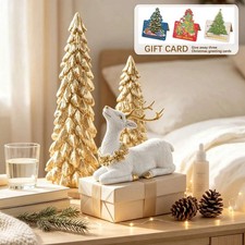 3pc Christmas Tree Gold Reindeer Resin Deer Holiday Tabletop Decor picture