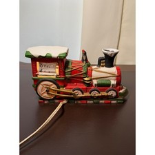 Vintage Ceramic Christmas Train Locomotive Lighted Holiday Decor Red Green Box picture