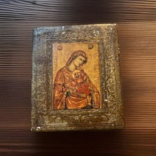 Vintage Italian Duccio Madonna Icon Plaque Wood Framed Foto Anderson Rome Art⁠ picture
