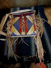 **AWESOME VINTAGE NATIVE AMERICAN  PARFLECHE PAINTED BAG LARGE VERY NICE $$ ** picture