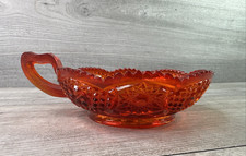 Amberina Glass Bowl With Handle Sawtooth Edge Red & Orange picture