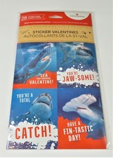 28 JAWS SHARK STICKER VALENTINES Brand New Unopened Package American Greetings  picture