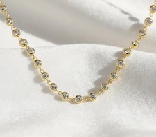 Bezel Set Diamond Layering Station Necklace In 14K Yellow Gold Palate 18'' Inch picture