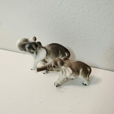 2 Mini Gray Mama and Baby Elephant Ceramic Figurines Safari Jungle Decor picture