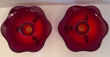 Pair (2) Fenton Three-footed Lotus Taper Candle Holders Ruby Red Amberina Glass picture