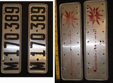 Vtg 1957 Spain License Plate Pair Madrid M-170389 Repurposed Seville PO Box Sign picture
