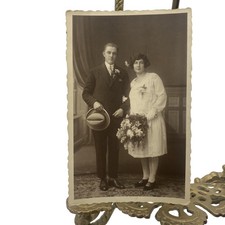 Vintage C1920s Wedding Couple Portrait RPPC Real Photo Postcard Germany 3.5x5.5 picture