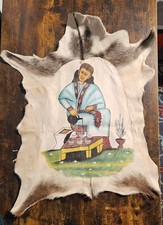 Goat Fur Skin Hide Painted Portrait of African Woman w/ Coffee - Eritrea Africa picture