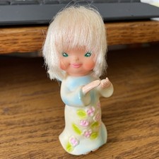 Vintage Kitschy Angel Ornament Doll Pink Blue Flowers On Dress Korea picture