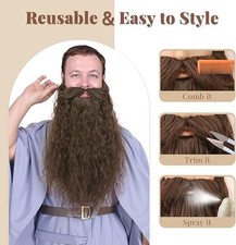 45cm Long Fake Beard Costume for Halloween, Wizard free size, Brown picture