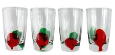 Set 4 Vtg Pier 1 Hand Blown Shot Glasses Red Green Teardrop Drop Optic Drip 3.5