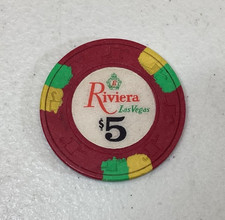 Vintage Riviera Hotel & Casino $5 Gaming Chip Las Vegas Nevada Late ‘70 Obsolete picture