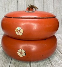 Vtg Japanese Lacquerware Food Storage Container Stacked with Lid 5.5